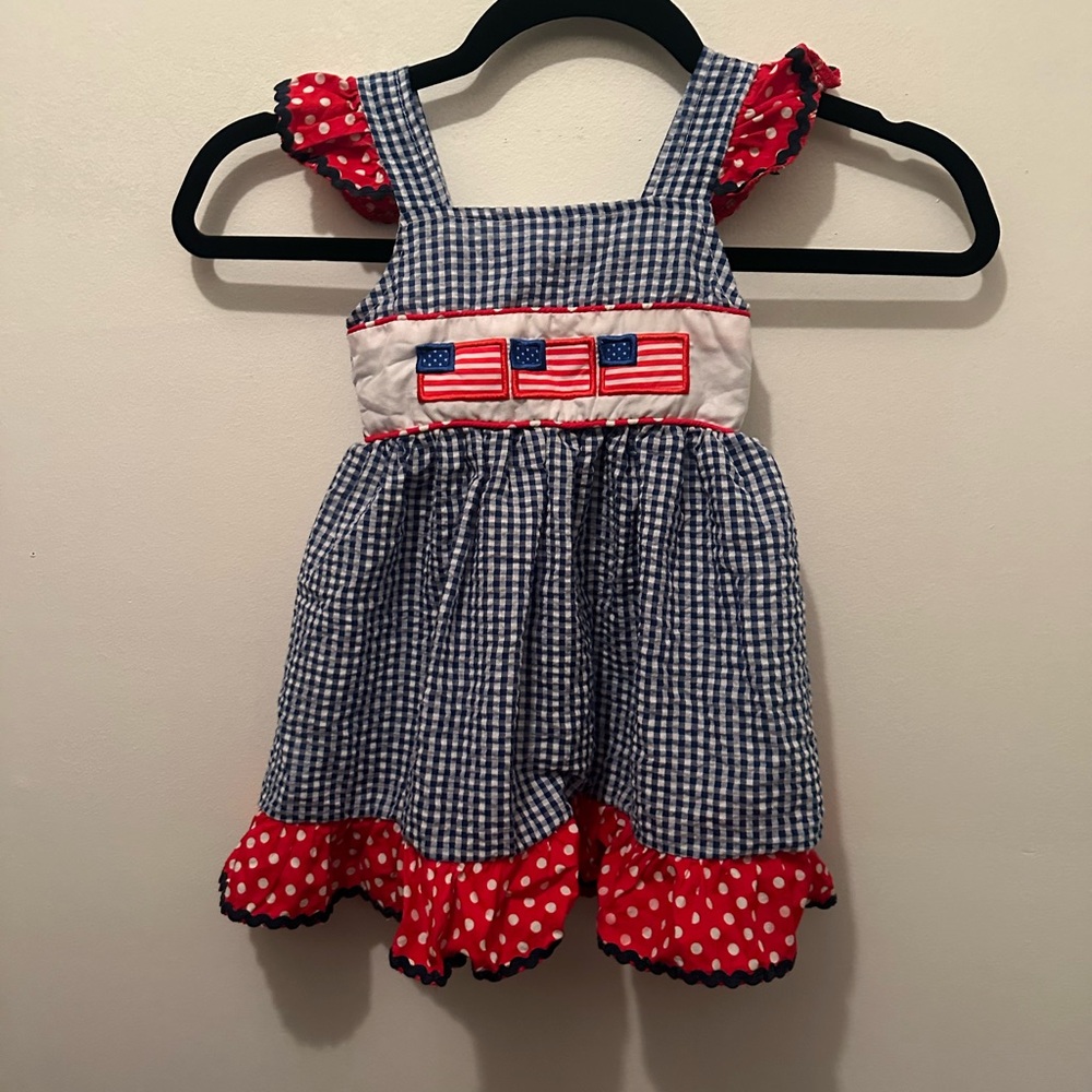 Patriotic Gingham Dress with Polka Dot Accents 4th of July